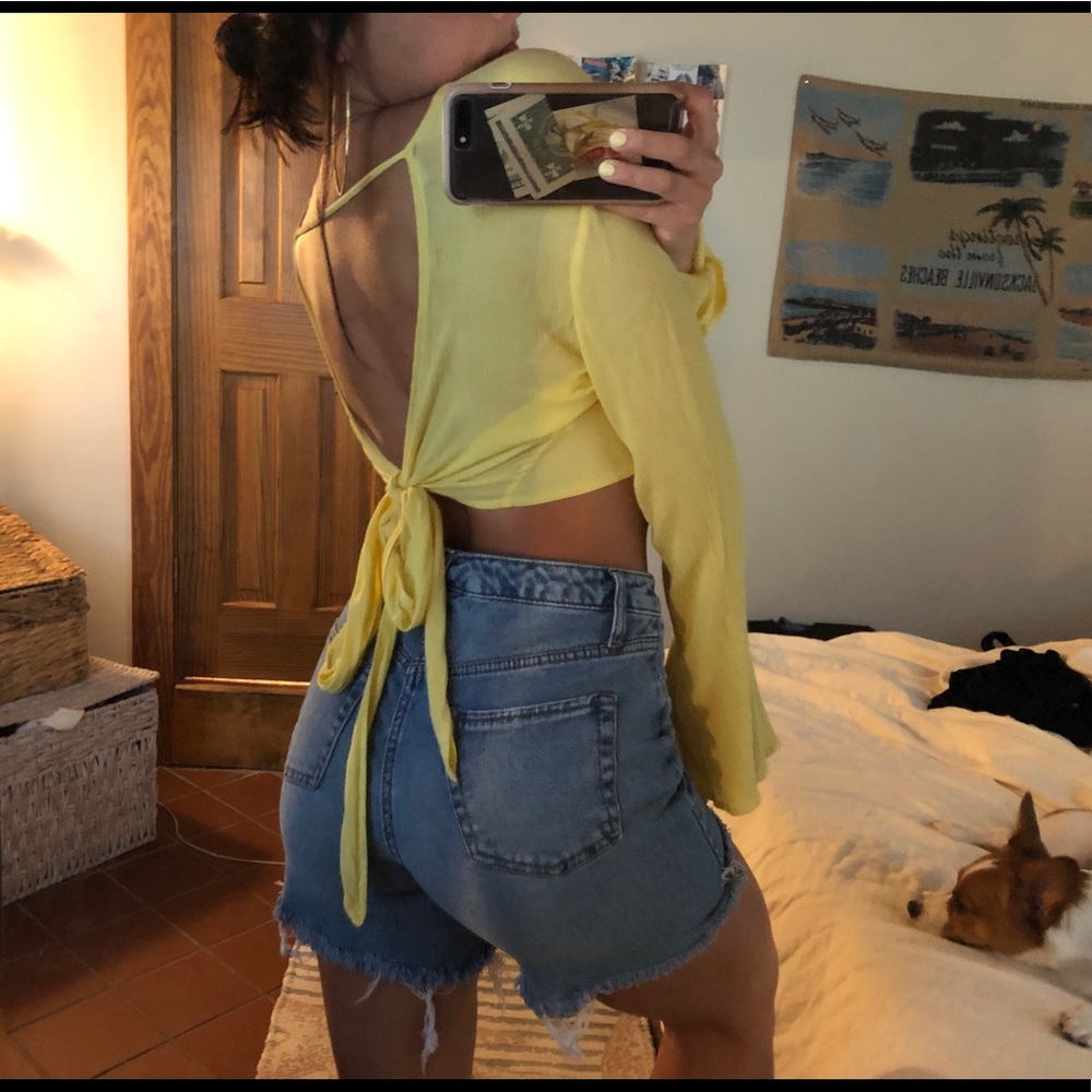 Bell sleeve canary yellow crop top